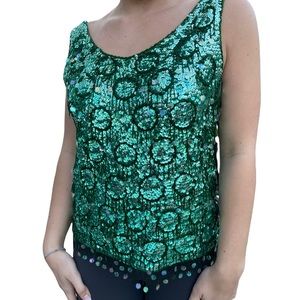 Vintage Green “New Oriental” Beaded Sequined Heavy Sleeveless Top